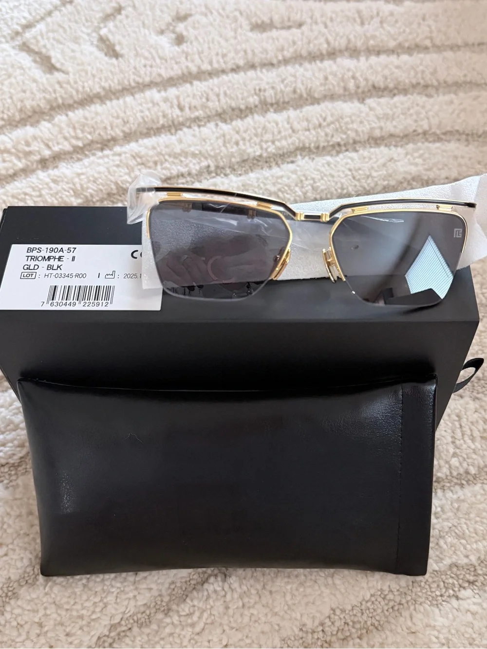 Balmain Triumph II Sunglasses Gold Frame Sunglasses with Dark Grey Lenses